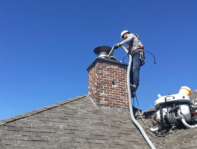 Dedicated Burrillville Chimney Sweep team member cleaning a chimney in Burrillville, RI