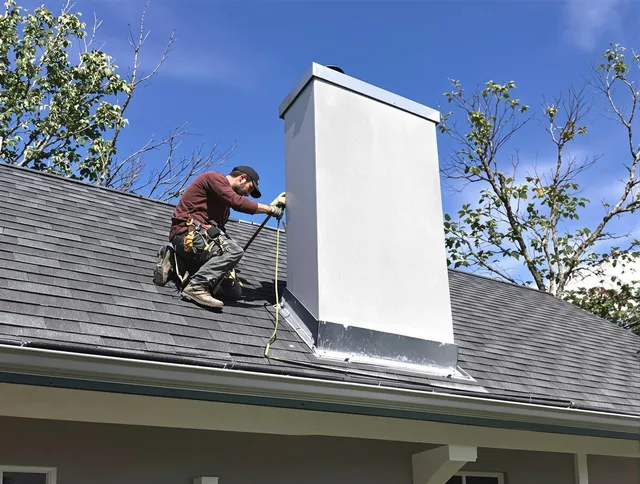 Burrillville Chimney Sweep team member finishing chimney construction in Burrillville, RI