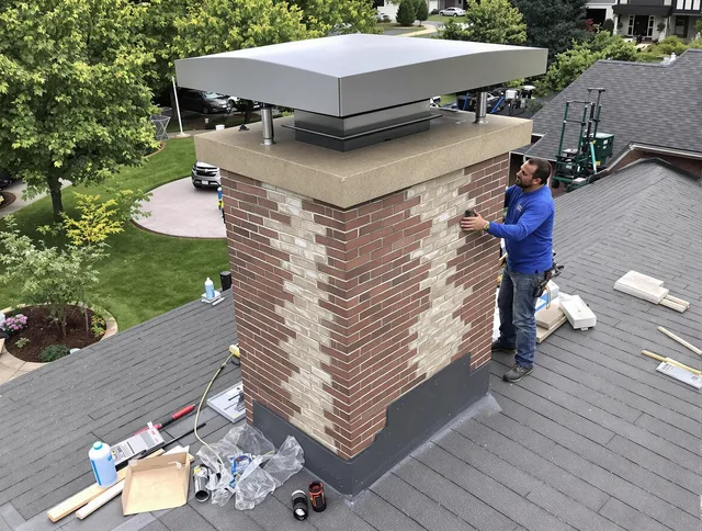 Burrillville Chimney Sweep team working on a custom chimney remodel in Burrillville, RI